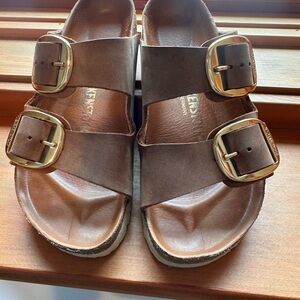Birkenstock Big Buckle Arizona Leather sandals, cognac, sz 38, regular/wide